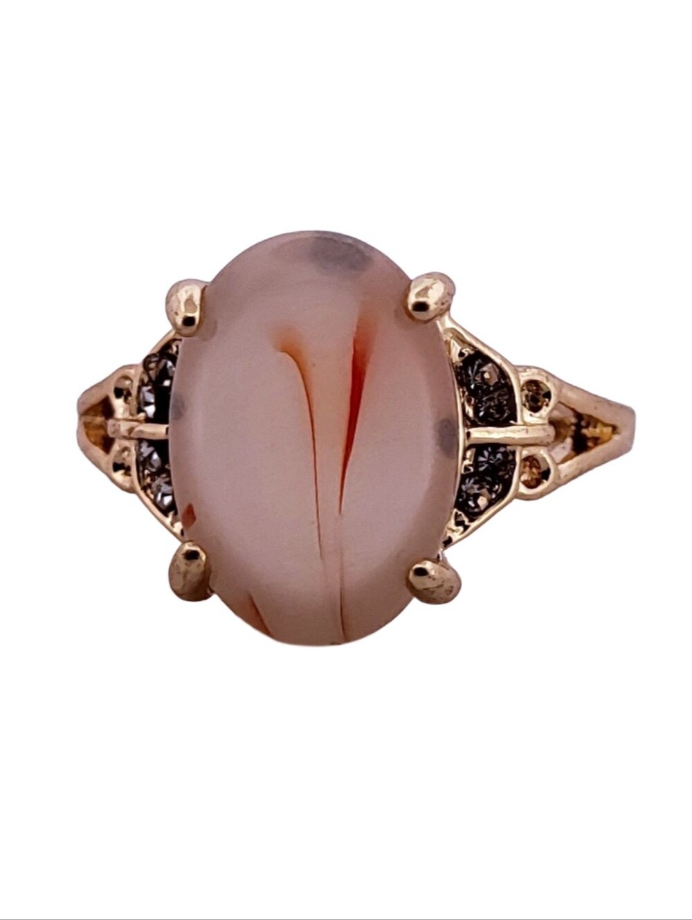 Oval Pink & Orange Agate Rose Gold Ring, Size 8.5 396